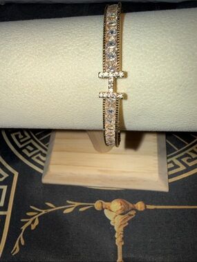New Gold stainless steel CZ Stones Hinge Bangle Bracelet-Elegant Women's Jewelry
